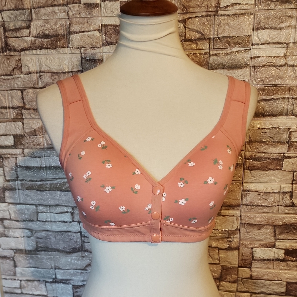 Daisy Bra  Soft Front-Close Floral Comfort Bra - Peach